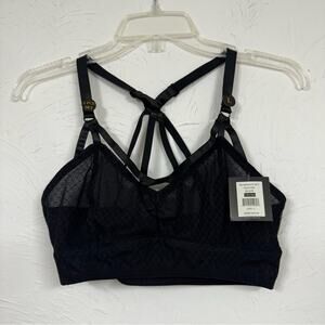 Black Lace Super Sexy Strappy Bra Sheer Womens L No Wire NWT Lingerie